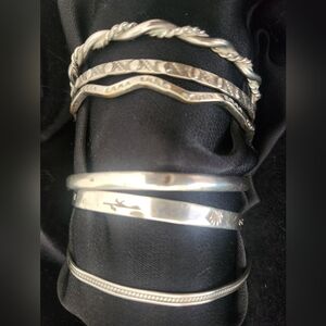 Sterling Silver Stackable Bangle Bracelets - Silver Tones
